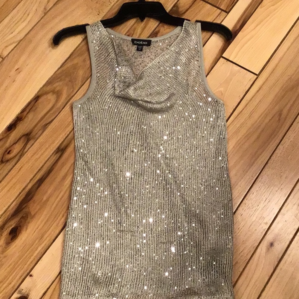 Bebe knit sequin cowl neck tank